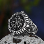 Stainless Steel Viking Compass Runic Statement Rings With Skull Punk Men Vintage Viking Men Rings Jewelry