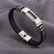 Fashion Stainless Steel Bracelets Men Wrist Band Black Grooved Rudder Silicone Mesh Link Insert Punk Wristband Casual