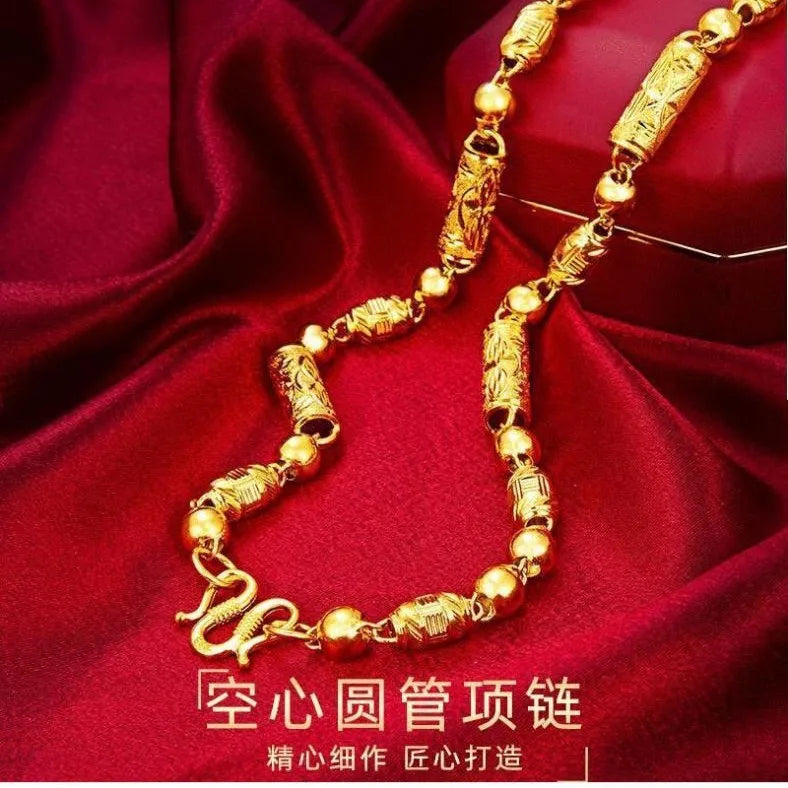 Twist Walnut Necklace Men's 24K Gold AU999 - Tough twist chain body, walnut for luxury, perfect for business parties