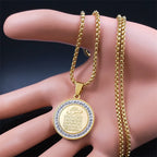 Muslim Islamic Religious Stainless Steel Crystal Necklace Women Islam Quran Allah Pendant Necklaces Arabic Jewelry