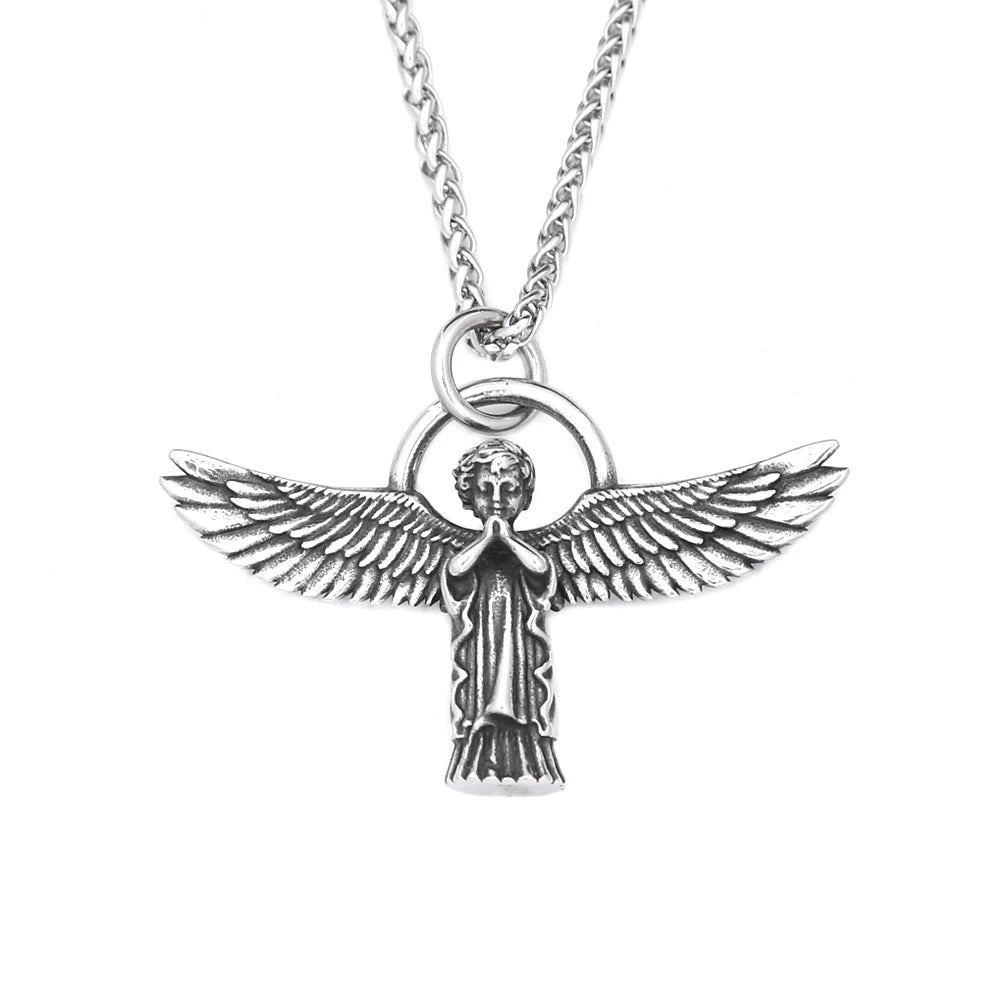 Angel Wings Steel Pendant Vintage Praying Hand