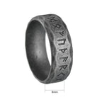Ancient Rune Black Metal Ring 8mm Wide Stainless Steel Viking Ring with Old Norse Inscriptions Gothic Gift for Him & Her