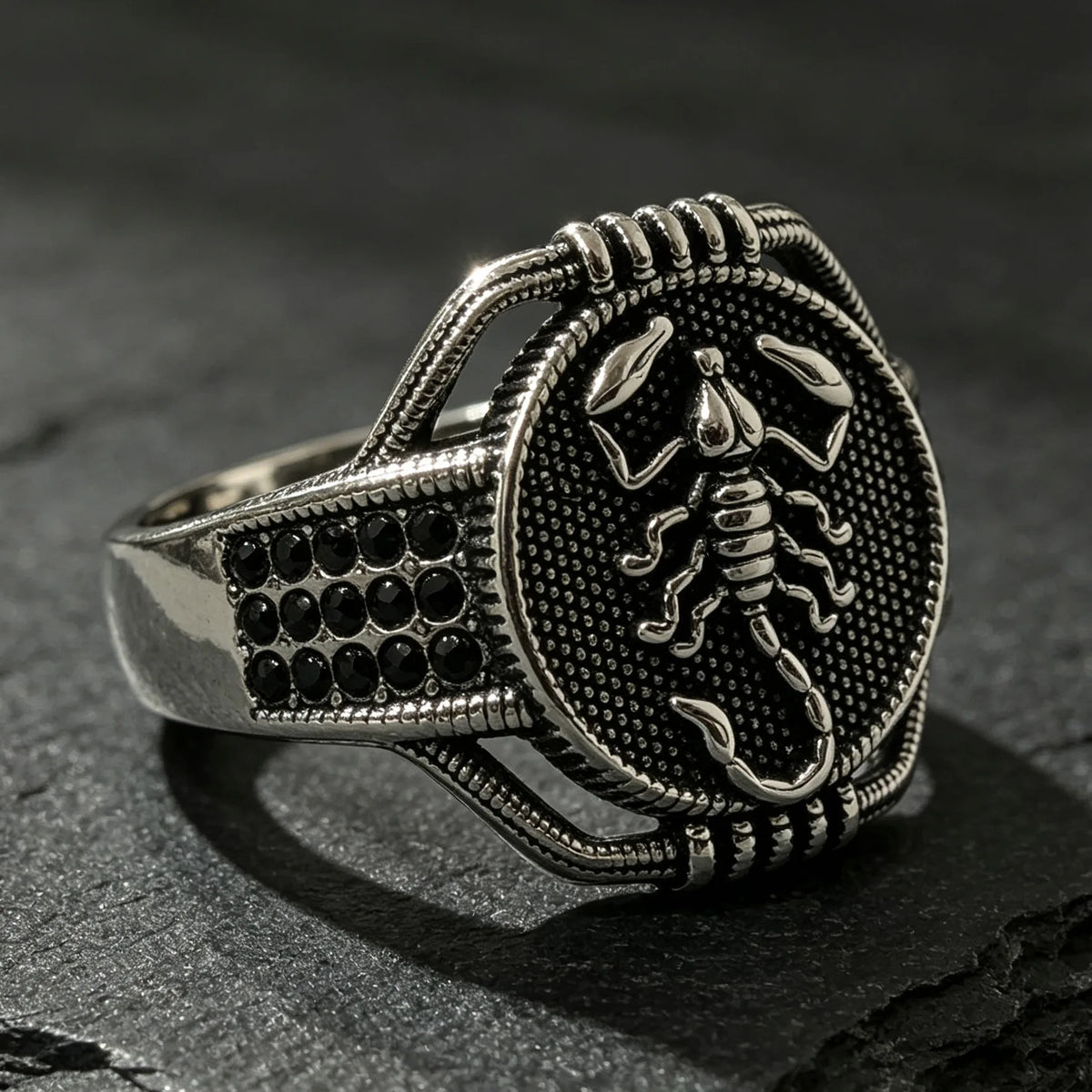 Gothic Scorpion Signet Ring — Scorpio Totem, Black-Tone