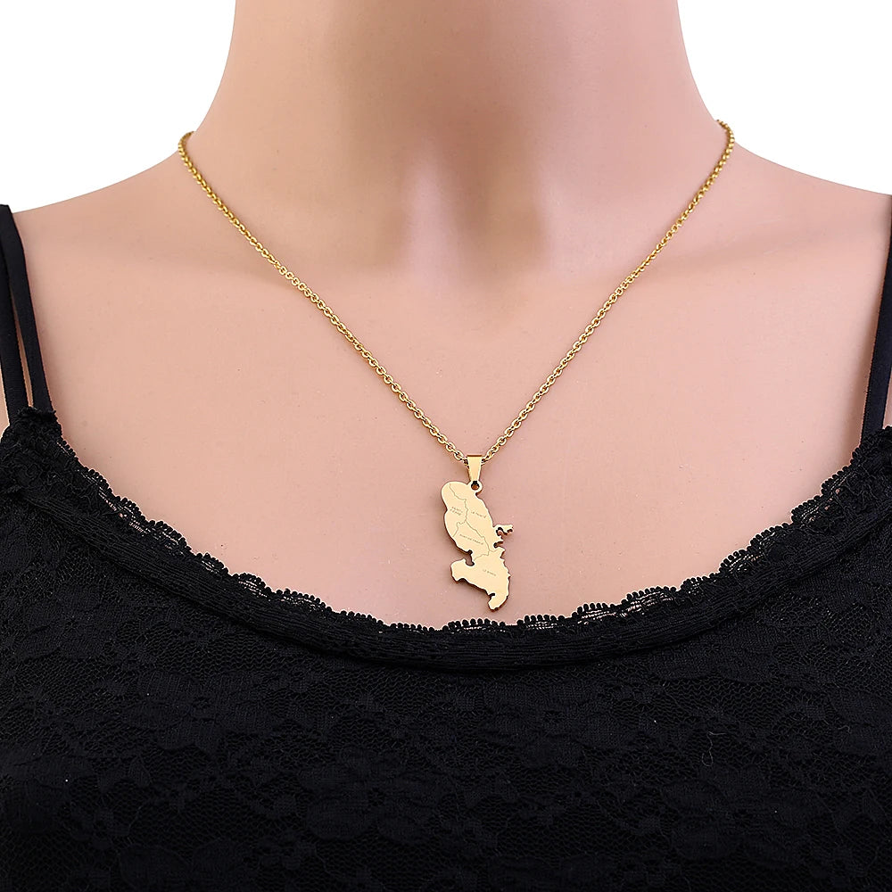 Martinique Map Pendant Necklace — Stainless Steel