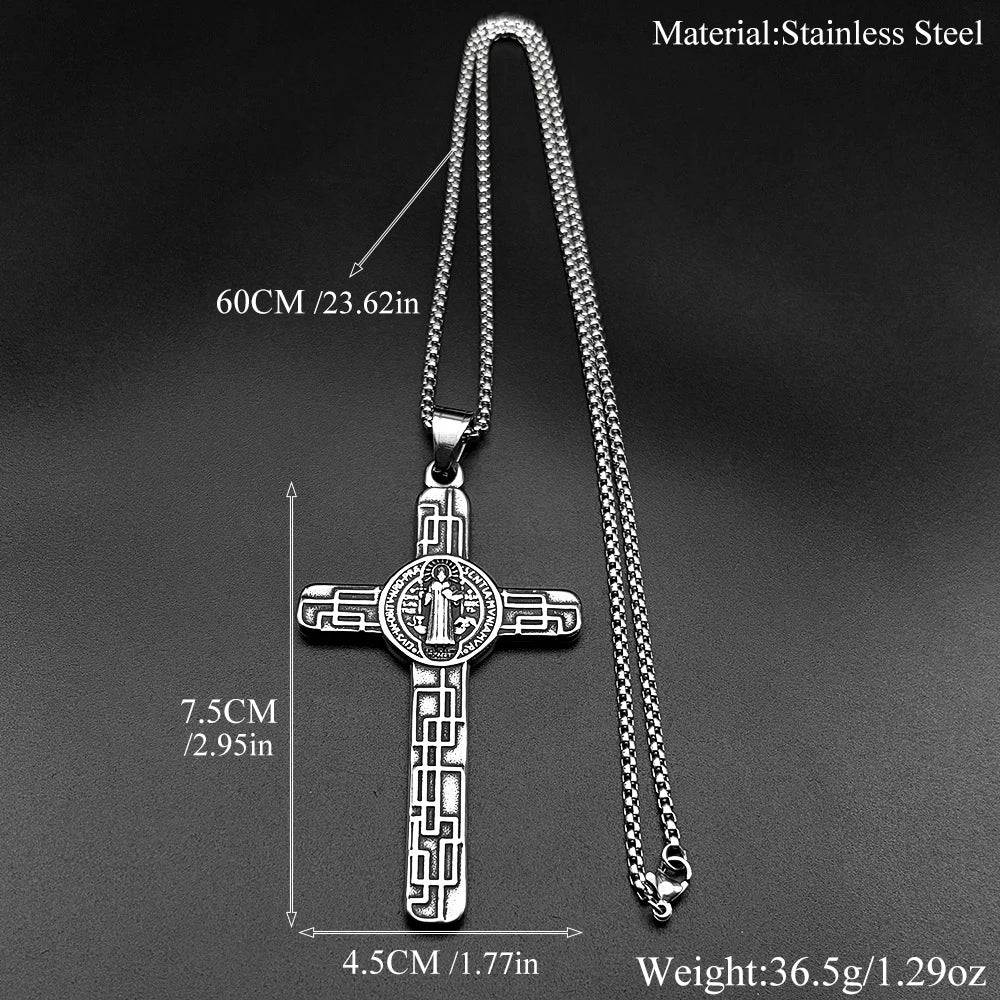 Catholic Saint Benedict Cspb Medal Pendant Necklace for Women Men Stainless Steel Silver Color Chain Jewery san benito Gift