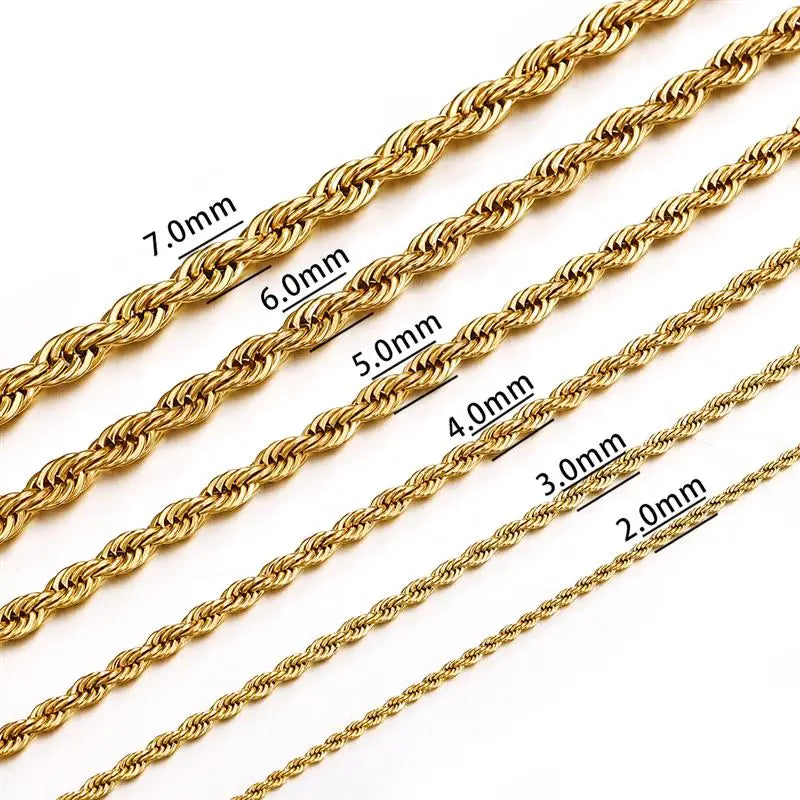 Hot Selling 2/3/4/5/6mm 316L Rope Chain Necklace Stainless Steel Never Fade Waterproof Choker Men Women Gold Color