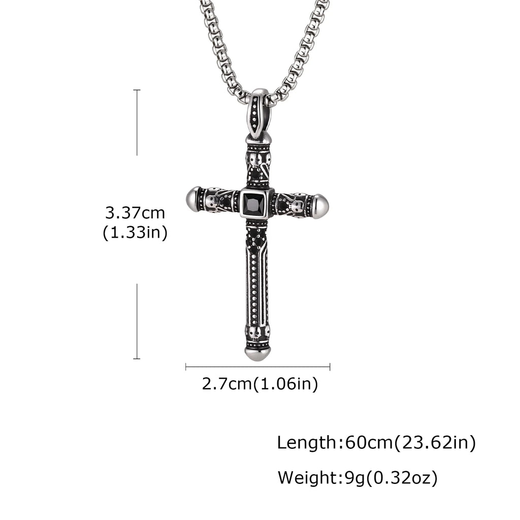 Gothic Skull Cross Necklace for Men, Stainless Steel Black Zircon Collar Necklace, Vintage Creative Hip Hop Jewelry