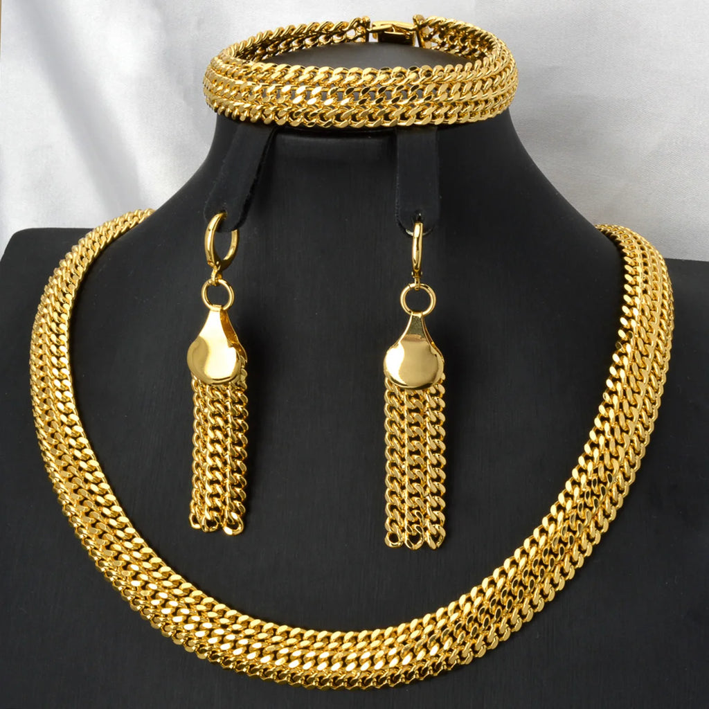 Chunky Chain Cross Collar Necklace Earrings Bracelet Set