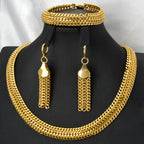 Chunky Chain Cross Collar Necklace Earrings Bracelet Set