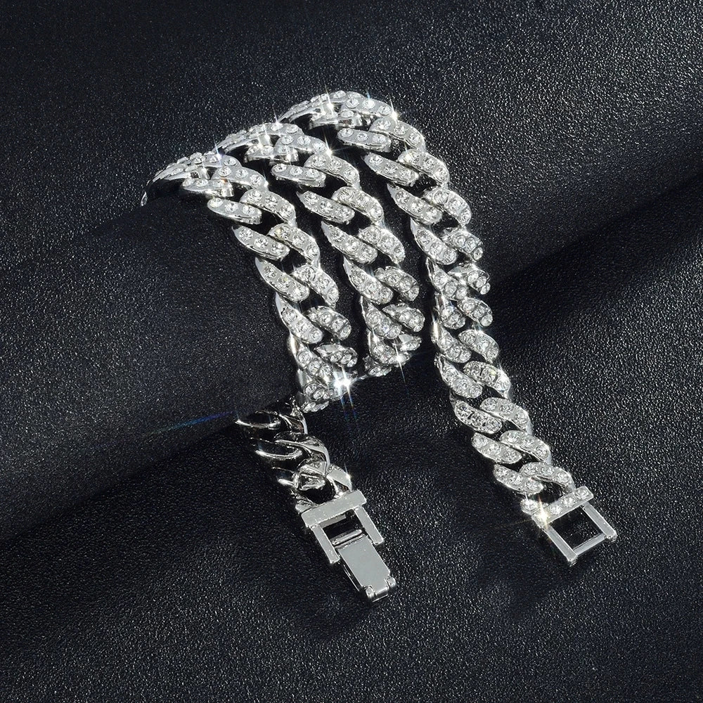 New High Quality 9MM Width Miami Cuban Chain Necklace For Men Women Hip Hop Iced Out Bling Charm Chains Necklace Fashion Jewelry