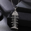 Fish Bone Necklace Rhinestone Skeleton Pendant Sparkly Chain Choker Hip Hop Jewelry Edgy Fashion Accessory Gift
