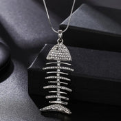 Skeleton Pendant Necklace — Fish Bone Chain, Iced Out CZ