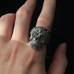 Retro Floral Cross Skull Ring for Men Steampunk Gothic Adjustable Open Ring Biker Jewelry Streetwear Accessories Unisex