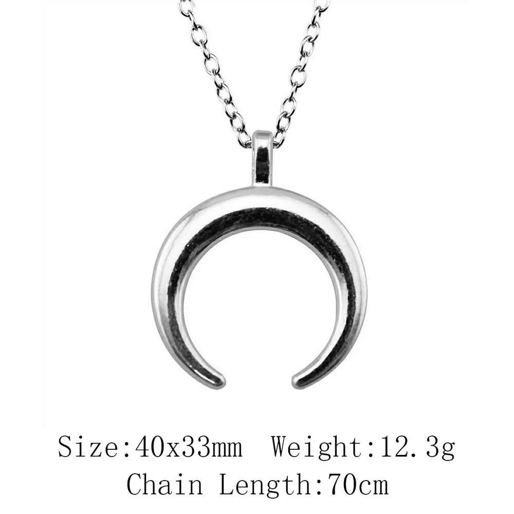 Witch Horn Crescent Moon Pendant — Stainless Steel