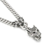 Curb Link Chain Men's Neck Necklaces for Man Gold Color Stainless Steel Wolf Head Man Pendant Necklace 65CM Long Viking
