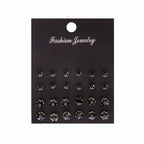 12 Pairs Shiny Zircon Stud Earrings Set for Women Men Daily Versatile Chic Silver Color Crystal Ear Jewelry Accessories