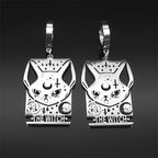 Cat Silver Earrings Gothic Witch Moon Long Hoop