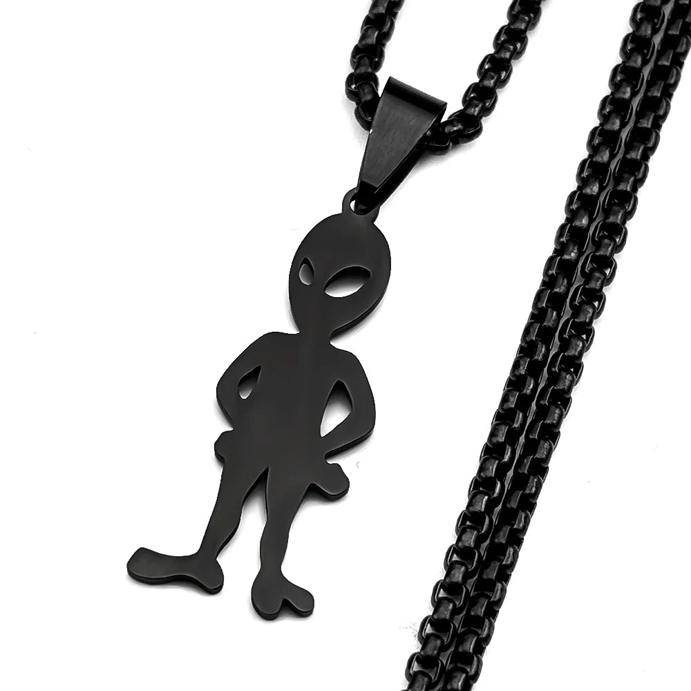 Funny Alien Yeah Pendant Necklace For Women Men Stainless Steel Silver Color Goth Streetwear Rapper Jewelry Chain