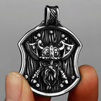 316L Stainless Steel Fashion Viking Odin Warrior Shield Necklace Nordic Amulet Double Axe Necklace Pendant Jewelry Men's Gift