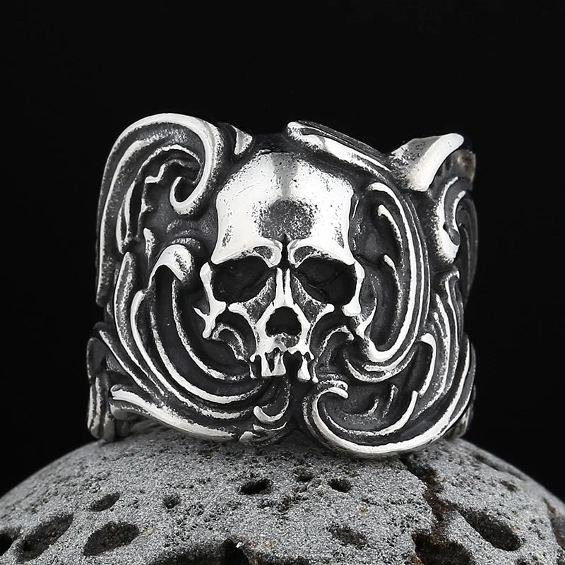 Wholesale Price Retro 316L Stainless Steel Rings Punk Rock Exaggerated Steampunk Skull Ring Gothic Fashion Jewelry