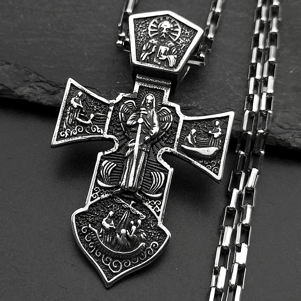 Jesus Cross Pendant Necklace — Stainless Steel 60cm
