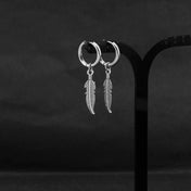 Vintage Feather Round Hoop Earrings — Stainless Steel