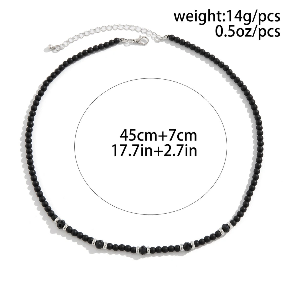 Salircon Punk Black Crystal Bead Clavicle Necklace Men's Simple Ethnic Style Bead Chain Choker On Neck Jewelry Gift