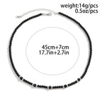 Salircon Punk Black Crystal Bead Clavicle Necklace Men's Simple Ethnic Style Bead Chain Choker On Neck Jewelry Gift