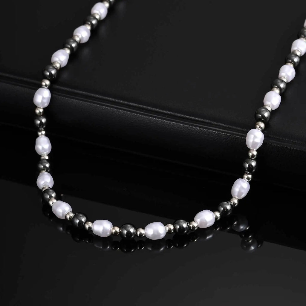 Hematite Pearl Bead Necklace — Stainless