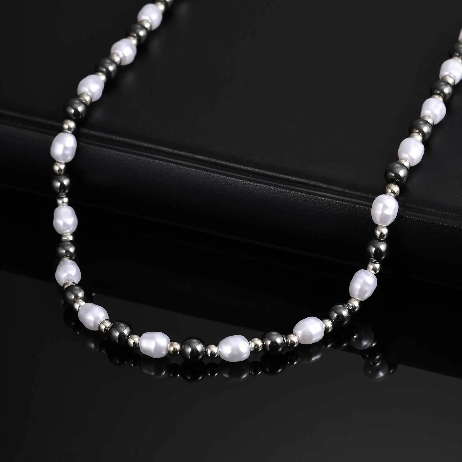 Hematite Pearl Bead Necklace — Stainless