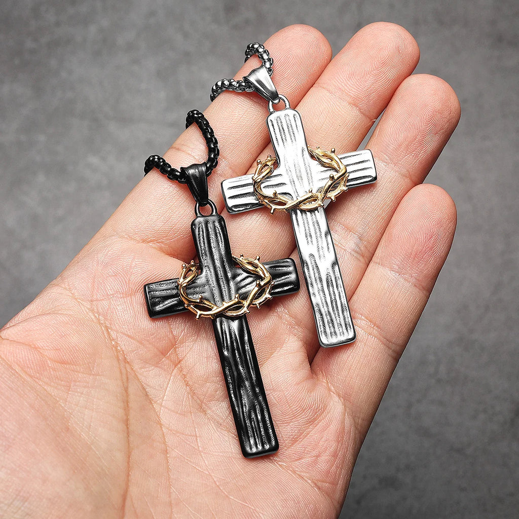 Thorn Cross Pendant Necklace — Stainless Steel