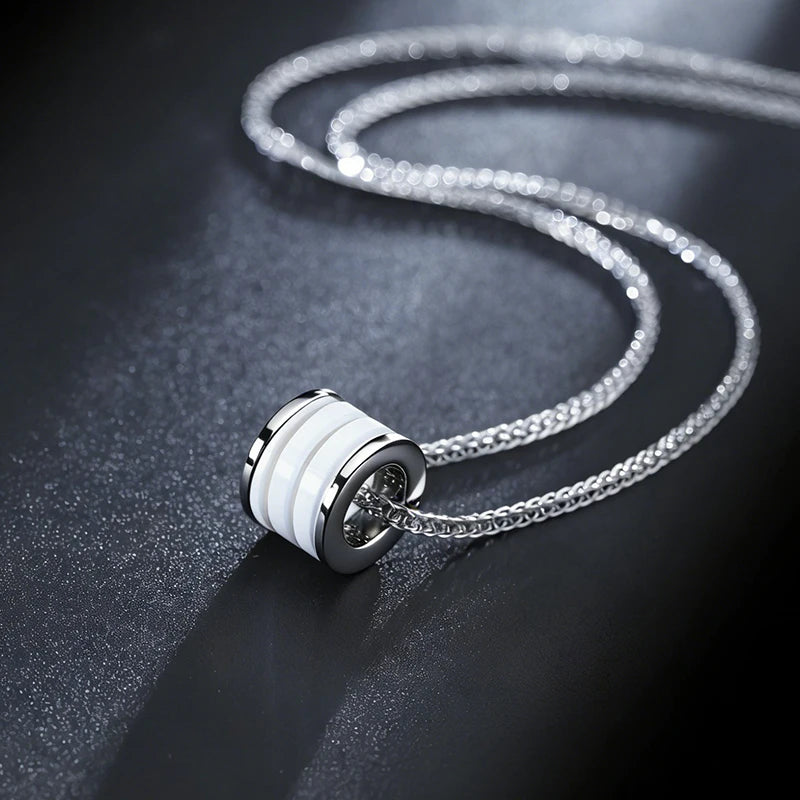 SAYA Men Tungsten Carbide Ceramic Bead Pendant Necklace Hip Hop Barrel Transfer Charm Long Sweater Chain Male Daily Jewelry Gift