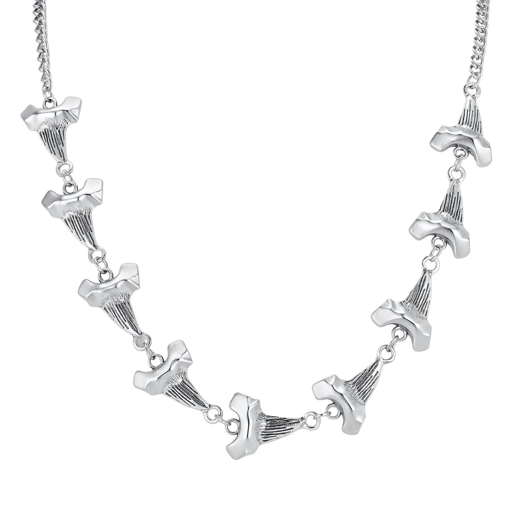 Unique Shark Teeth Shaped Spike Rivet Necklace for Men, Silver Color Punk Adjustable Collar Necklace, Trendy Hip Hop Jewelry