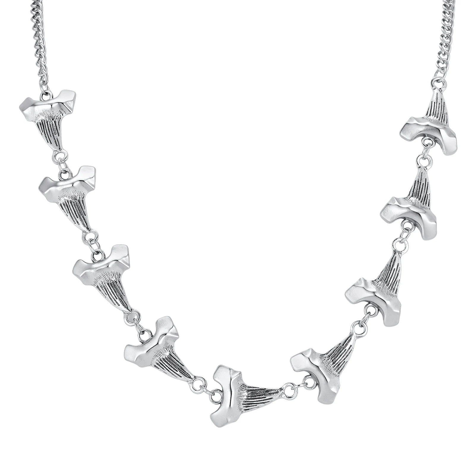 Unique Shark Teeth Shaped Spike Rivet Necklace for Men, Silver Color Punk Adjustable Collar Necklace, Trendy Hip Hop Jewelry