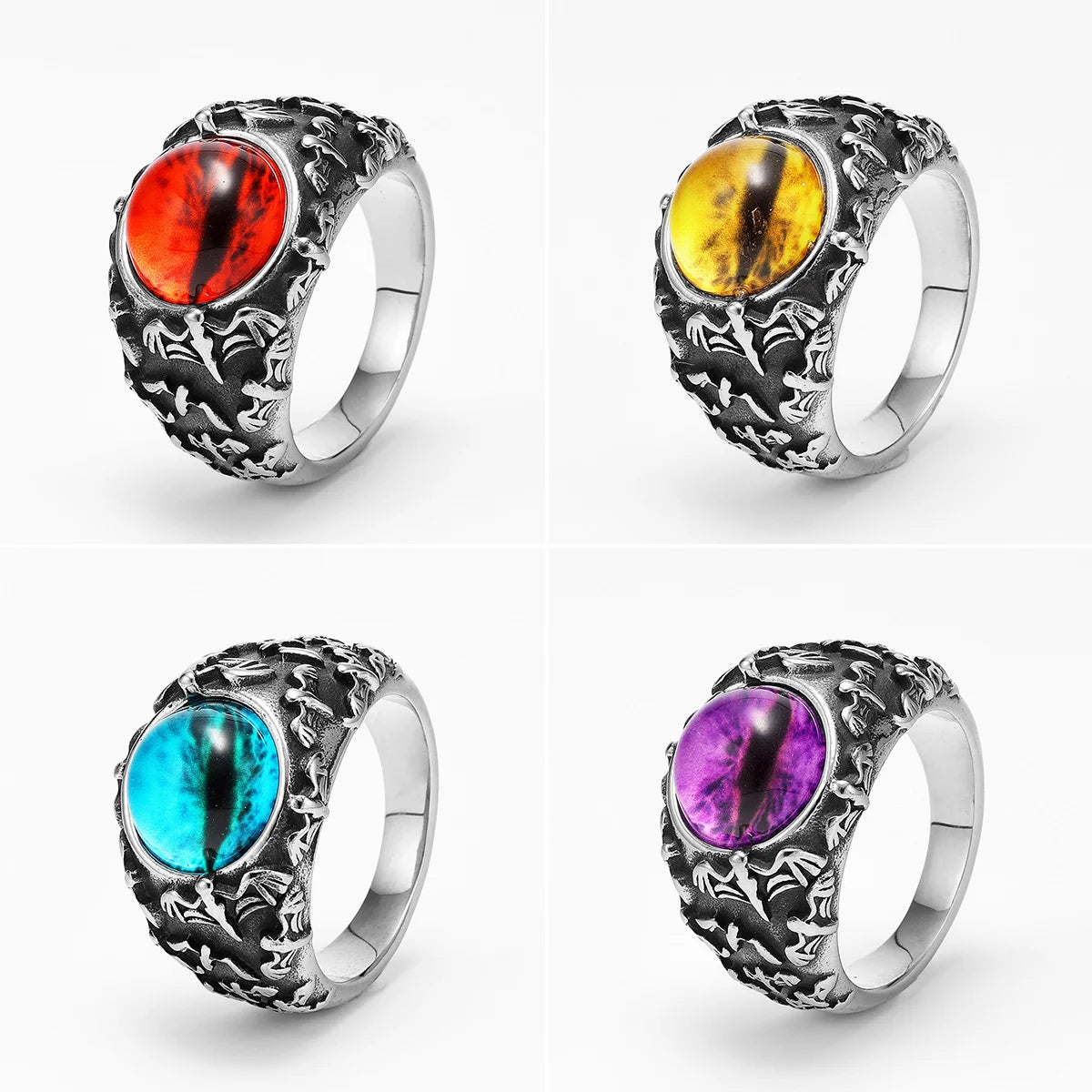 Evil Eye Gemstone Ring — Stainless Steel
