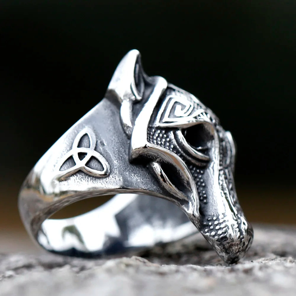 New Viking Githic Style Stainless Steel Ring Men Nordic Trinity wolf head Wedding Rings Jewelry Boyfriend Gift free shipping