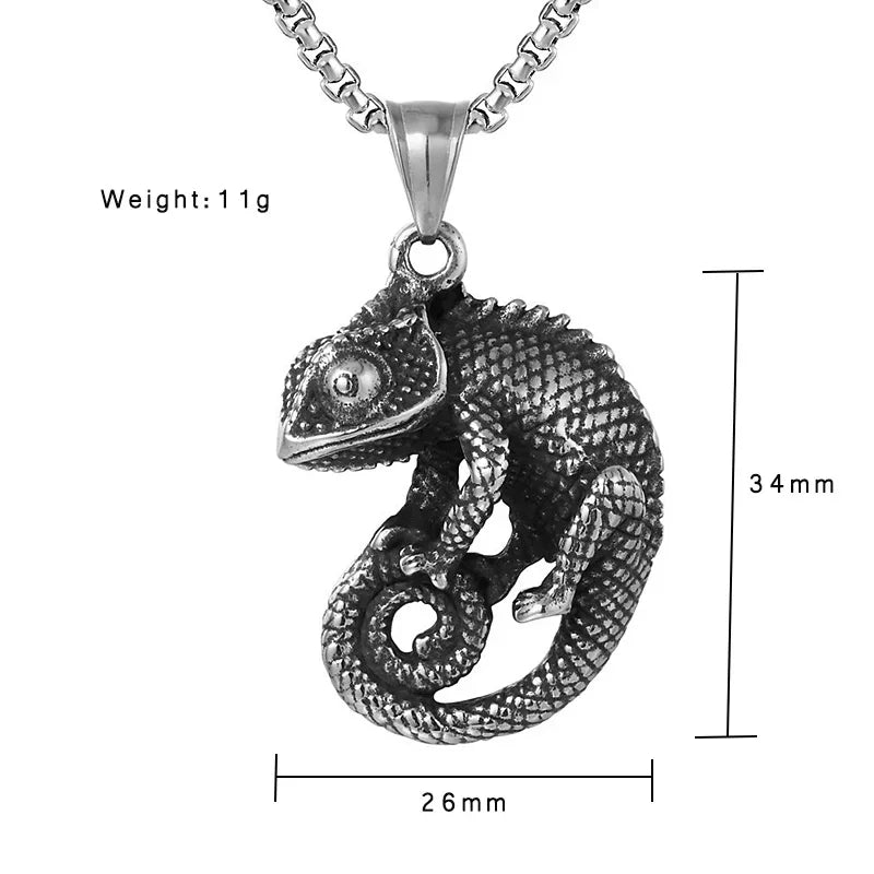 Gothic Stainless Steel Chameleon Pendant Necklace Punk Biker Animal Pendant Cool Men Fashion Jewelry Dropshipping Store