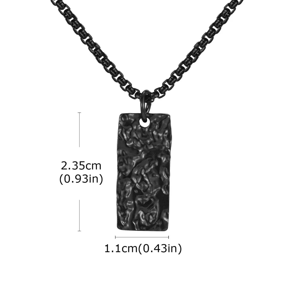 Vnox Wrinkle Geometric Necklace for Men, Stainless Steel Rectangular Pendant Box Chain Necklaces, Punk Jewelry Halloween Gifts
