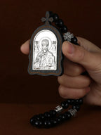Russian Orthodox Icon Wood Rosary Pendant Necklace Prayer Beads