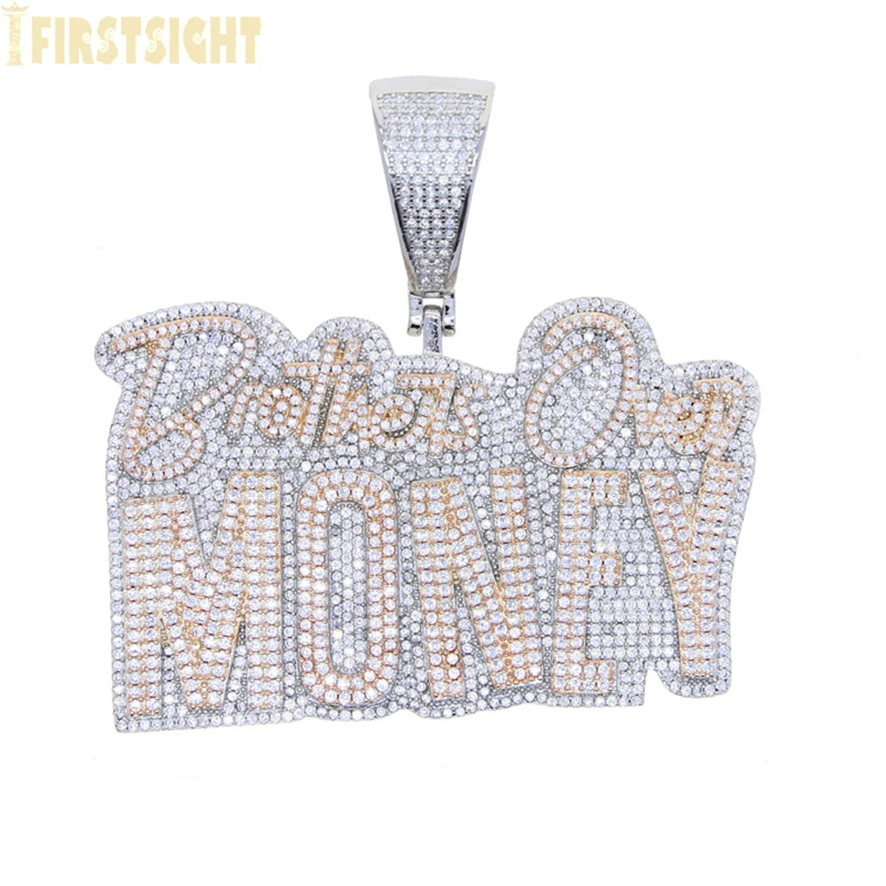 New Hip Hop Money Pendant Necklace Gold Color Iced Out Bling CZ Cubic Zirconia Letters Rich Dollar Charm Men Women
