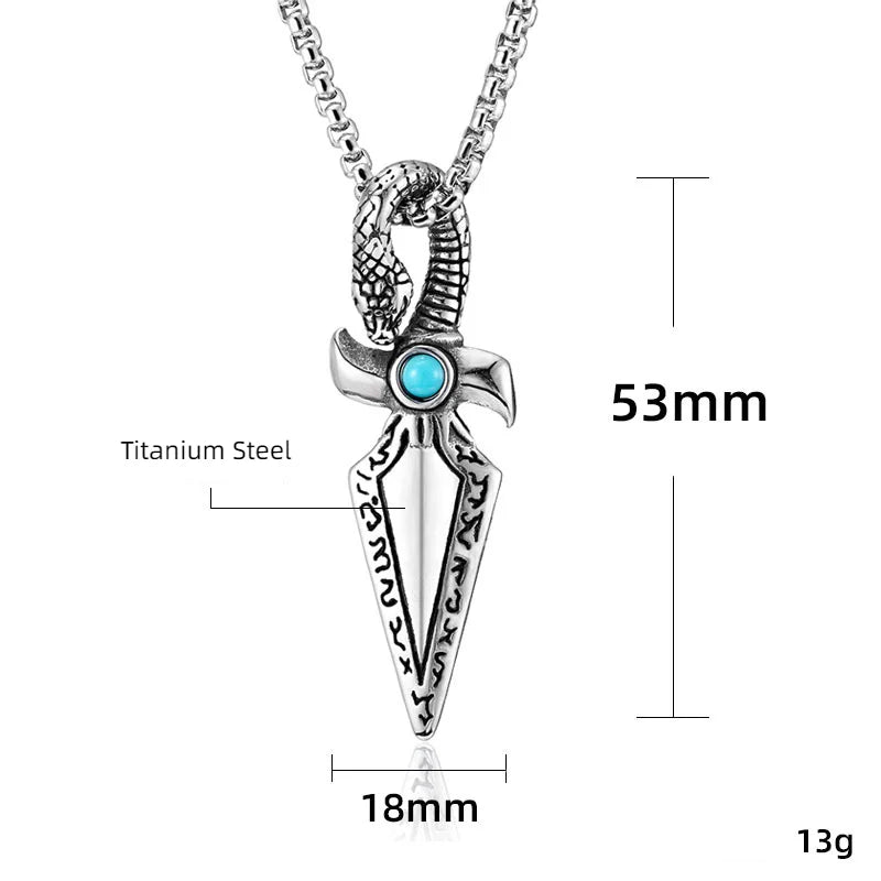 Viking Snake Arrowhead Pendant Necklace for Men — Stainless Steel