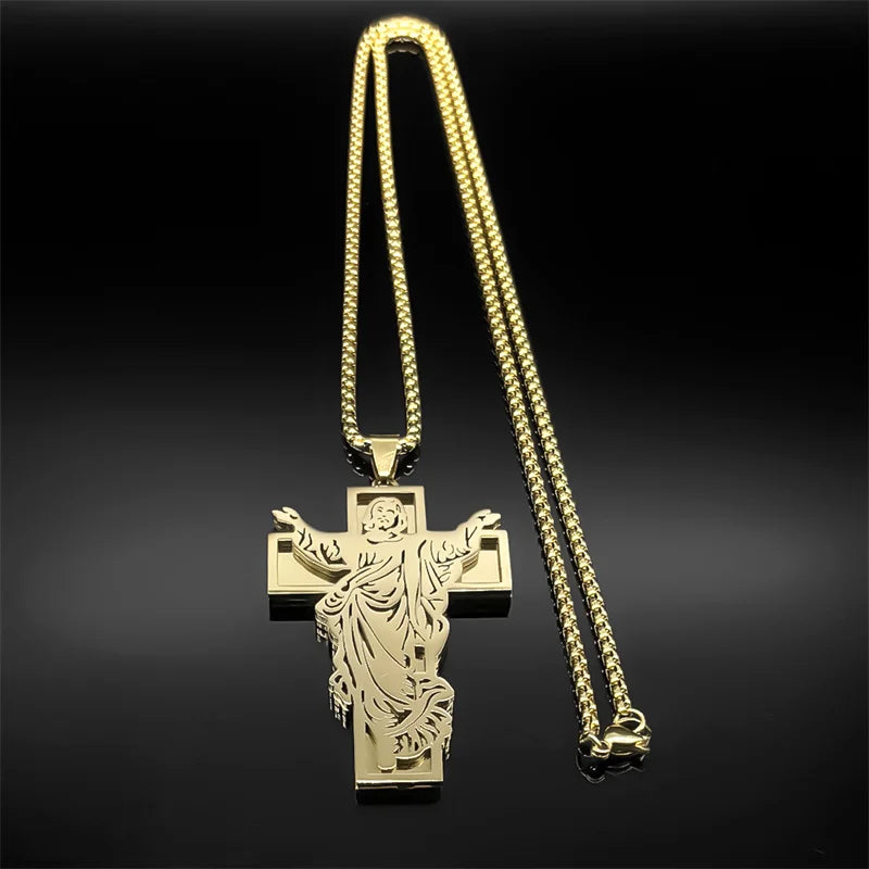Christian Jesus Crucifix Cross Pendant Necklace — Stainless Steel