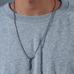 Long Feather Pendant Choker Necklace — Stainless Steel