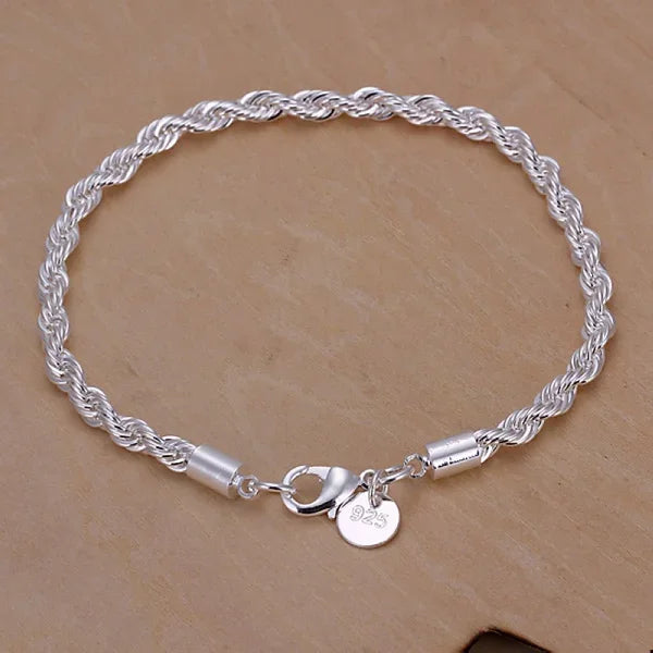 Twisted Chain Bracelet for Men & Women — Silver-Tone, Simple