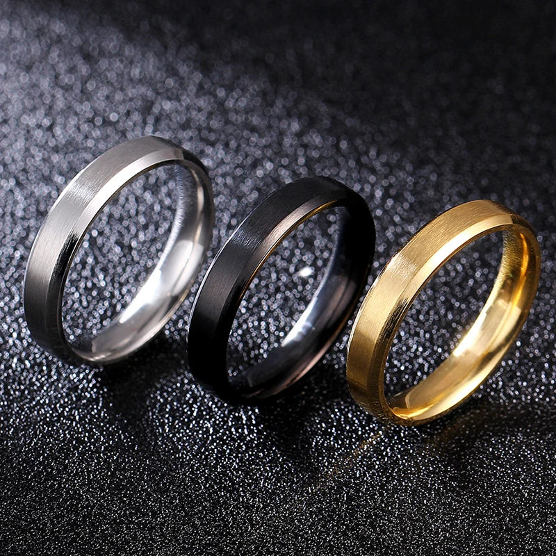4mm Simple Smooth Women Rings Black Stainless Steel Men Rings Birthday Gifts Rings for men