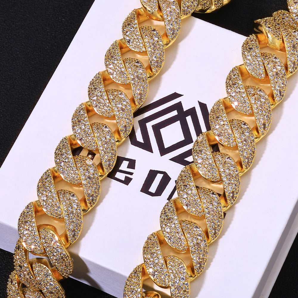 Iced Out Cuban Chain Necklace Stainless Steel 22MM