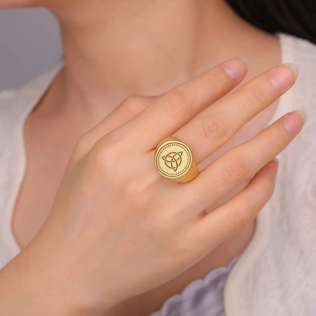 Celtic Trinity Knot Triquetra Signet Ring Engraved Spiritual Protection Ring Irish Knot Symbol Statement Jewelry