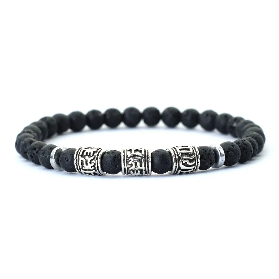 Vintage Mens Bracelet Beaded Om Mani Padme Hum Mantra Braslet Viking Jewelry Accessories Natural Lava Tiger Eyes Stone