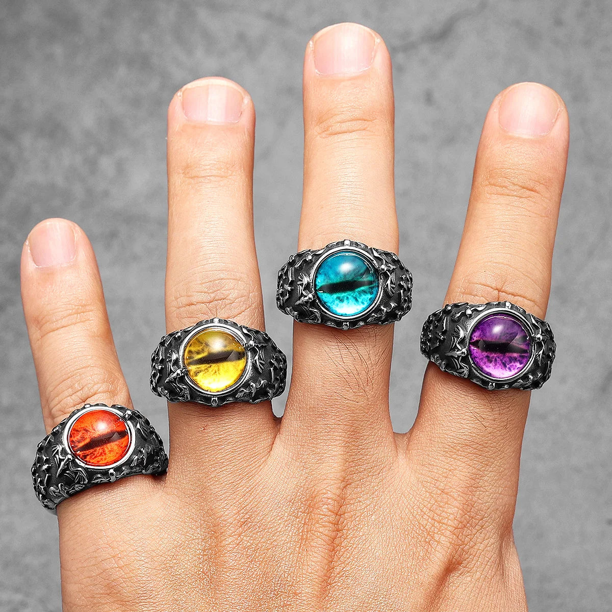 Evil Eye Gemstone Ring — Stainless Steel