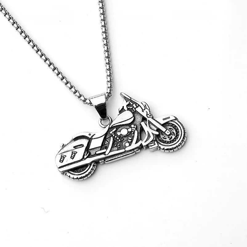 Silver Motorcycle Box Chain Pendant Necklace